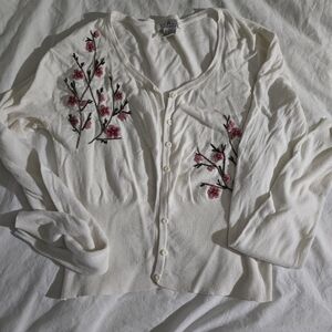 Cream Floral Embroidered Button-Up Cardigan Size M